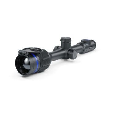 Thermion 2 lrf xq50 pro lämpökiikaritähtäin: sivusta kuvattu. Lämpötähtäin metsästystä varten.
